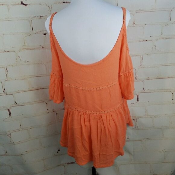3/$25 orange cold shoulder top boho small - Picture 6 of 7